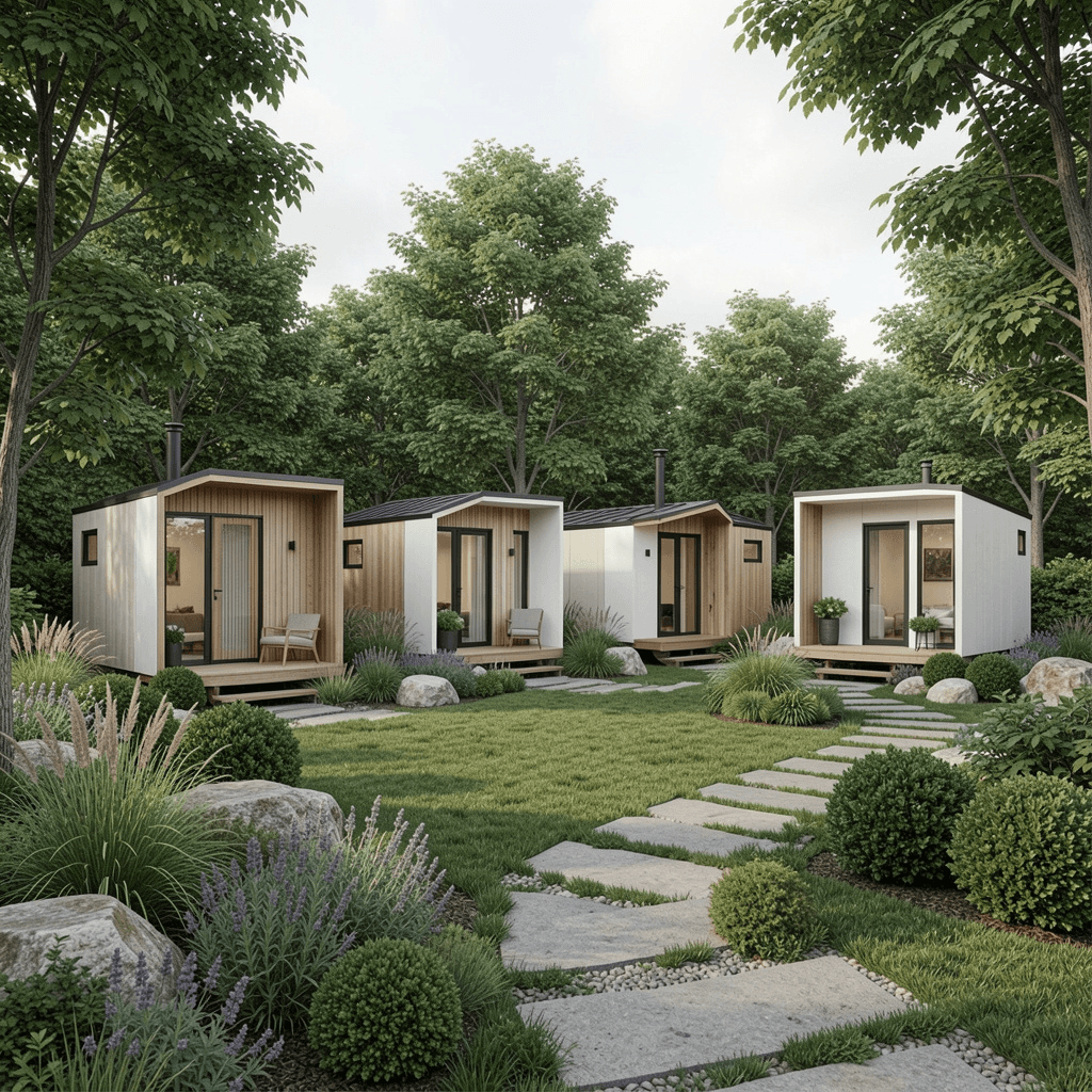 Modern minimalistisches Tiny House in natürlicher Umgebung